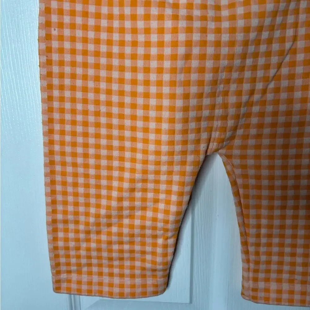 Zara Orange Checkered Mid Rise Biker Shorts XS